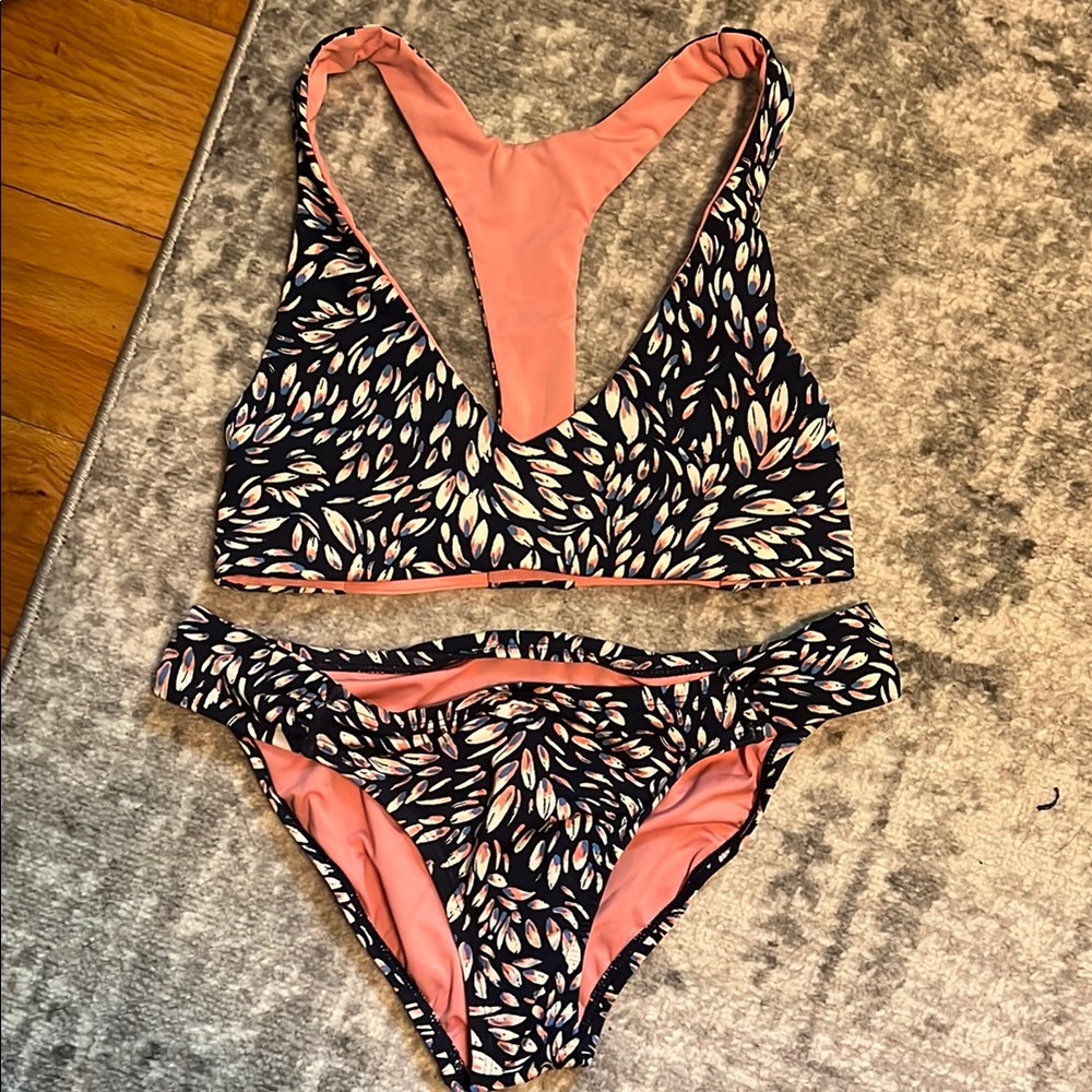 Carve Designs Navy and Pink Leaf Print Bikini